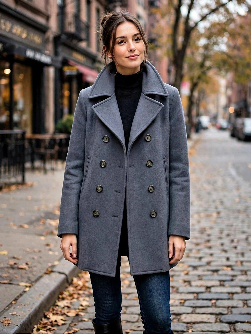 J.Crew Peacoat Womens XL Gray Double Breasted Thinsulate Wool Blend